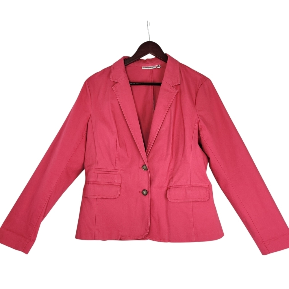 Croft & Barrow Women's Fuchsia Pink Blazer Jacket with Striped Roll-Up Cuffs Med